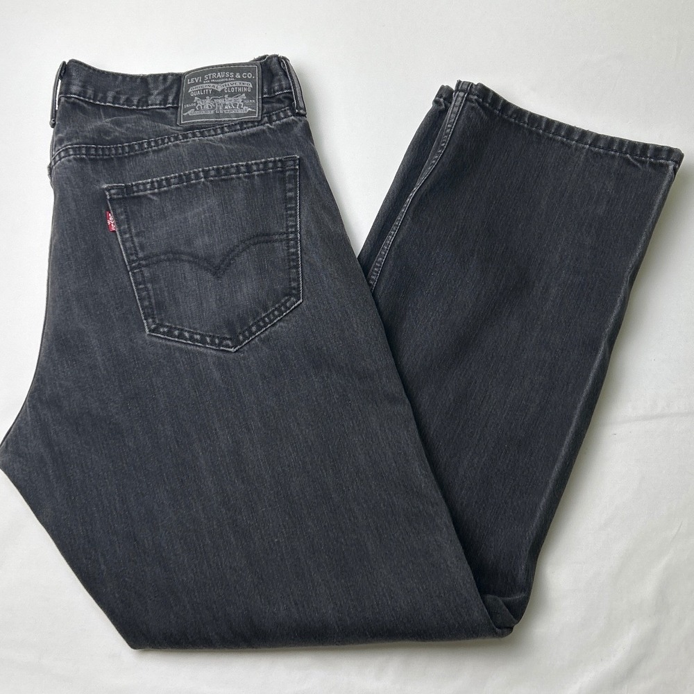 Levis Mens Straight Leg Denim Jeans Size 36x32 Faded Black Grunge Streetwear